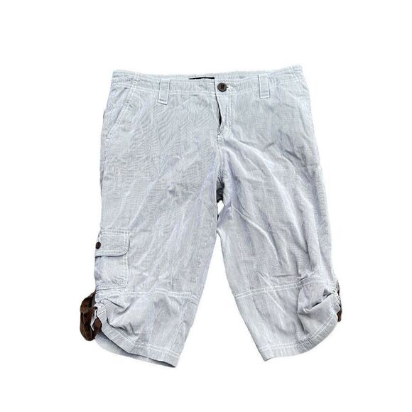 EDDIE BAUER Grey & White Striped Cropped Pants Size 6 - Picture 1 of 5